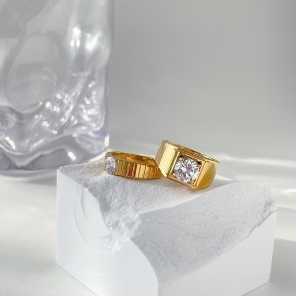 18k Gold Plated Thin Signet Ring with Cubic Zirconia